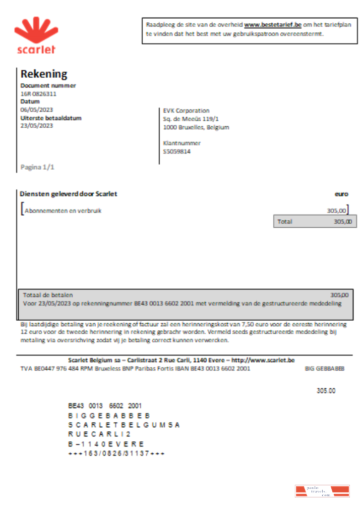 Scarlet telecommunications utility business bill, SCR PSD template